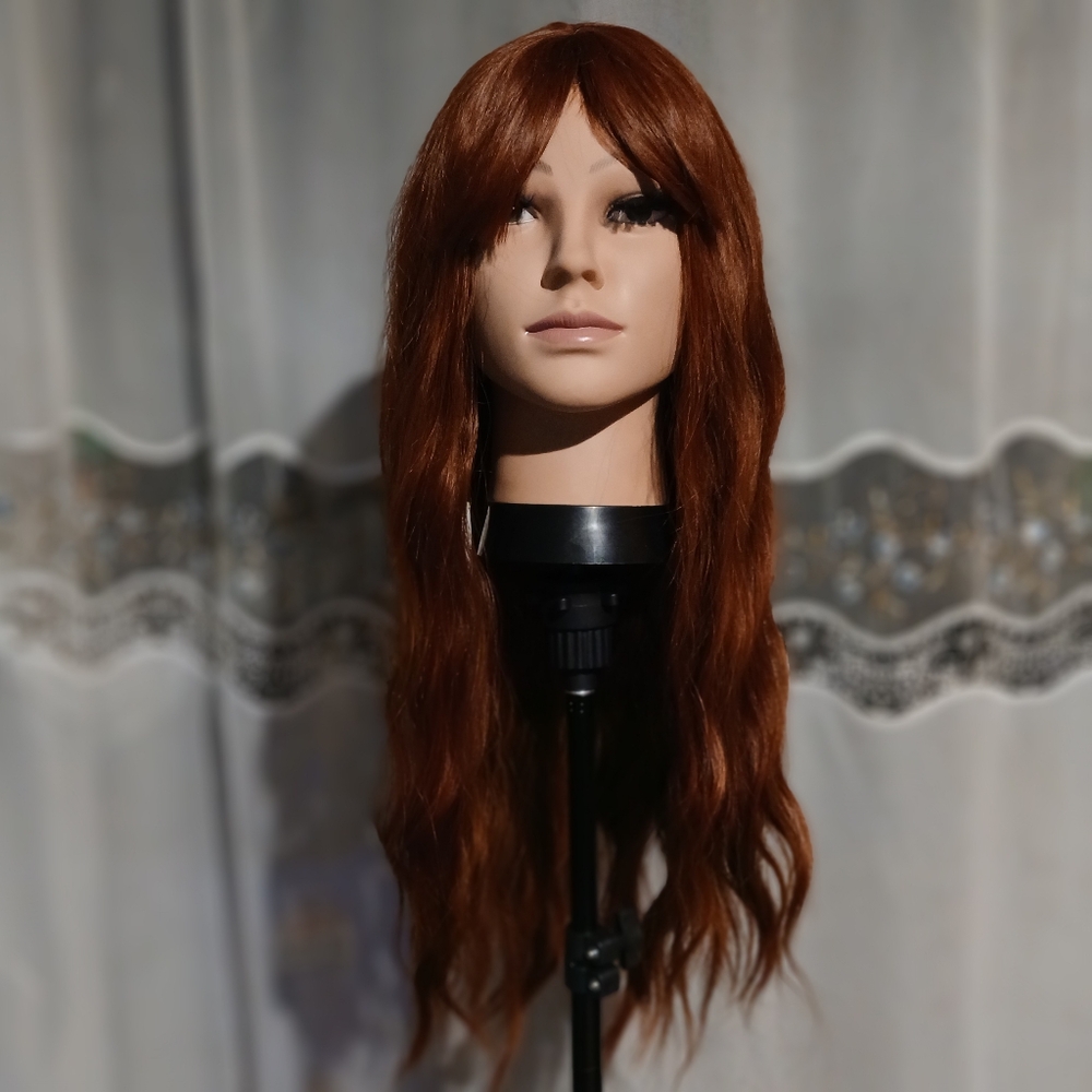 Red Wavey With Bangs Synthetic Hair Wig